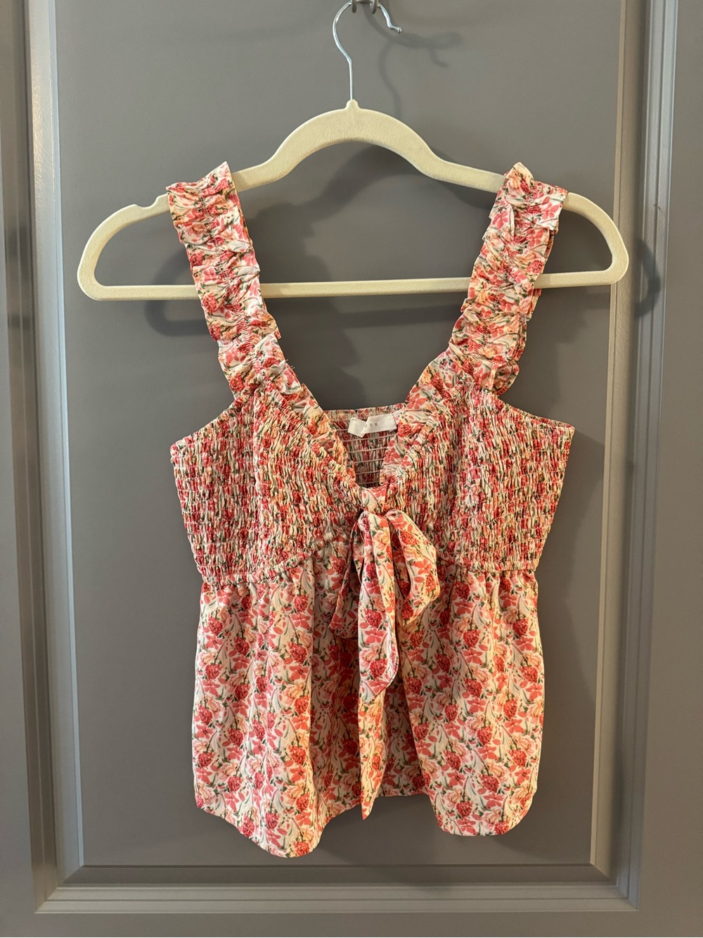 Lush Pink Floral Smocked Tie-Front Tank
